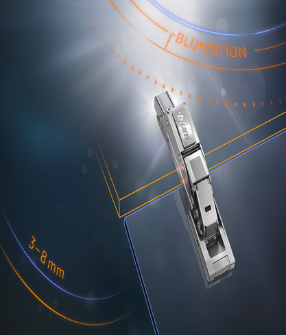 bisagra de blum, para muebles con frente de vidrio sin perforar