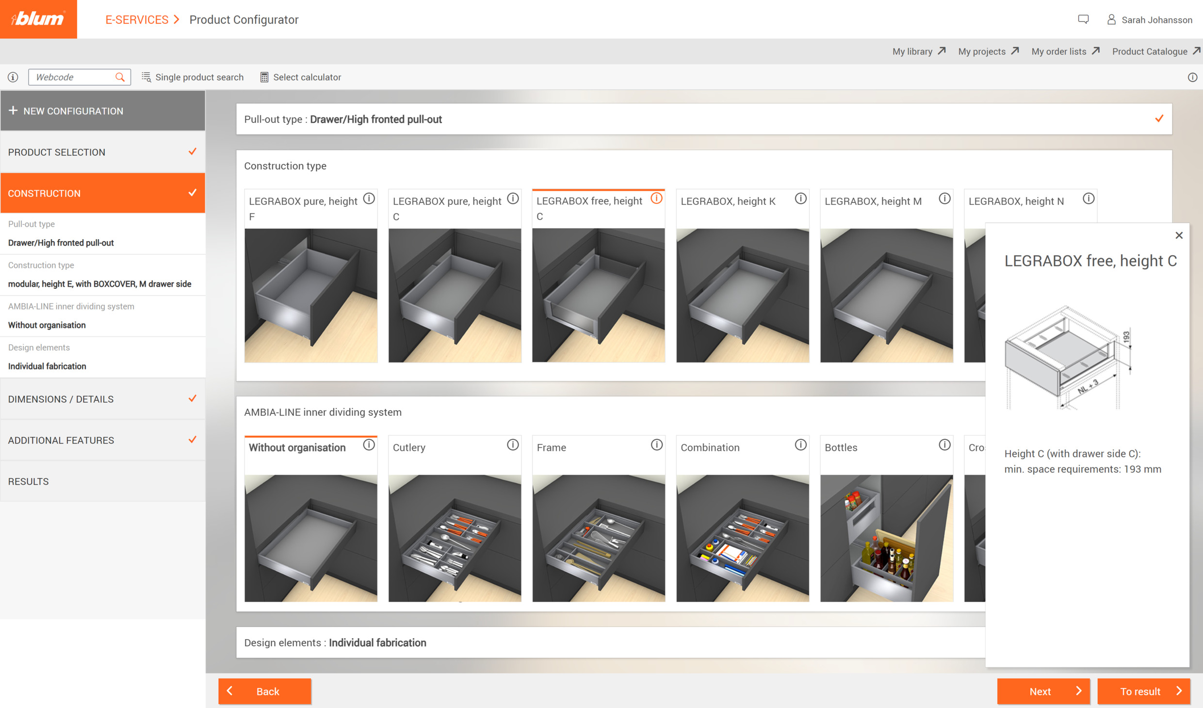 configurador de muebles de la marca blum