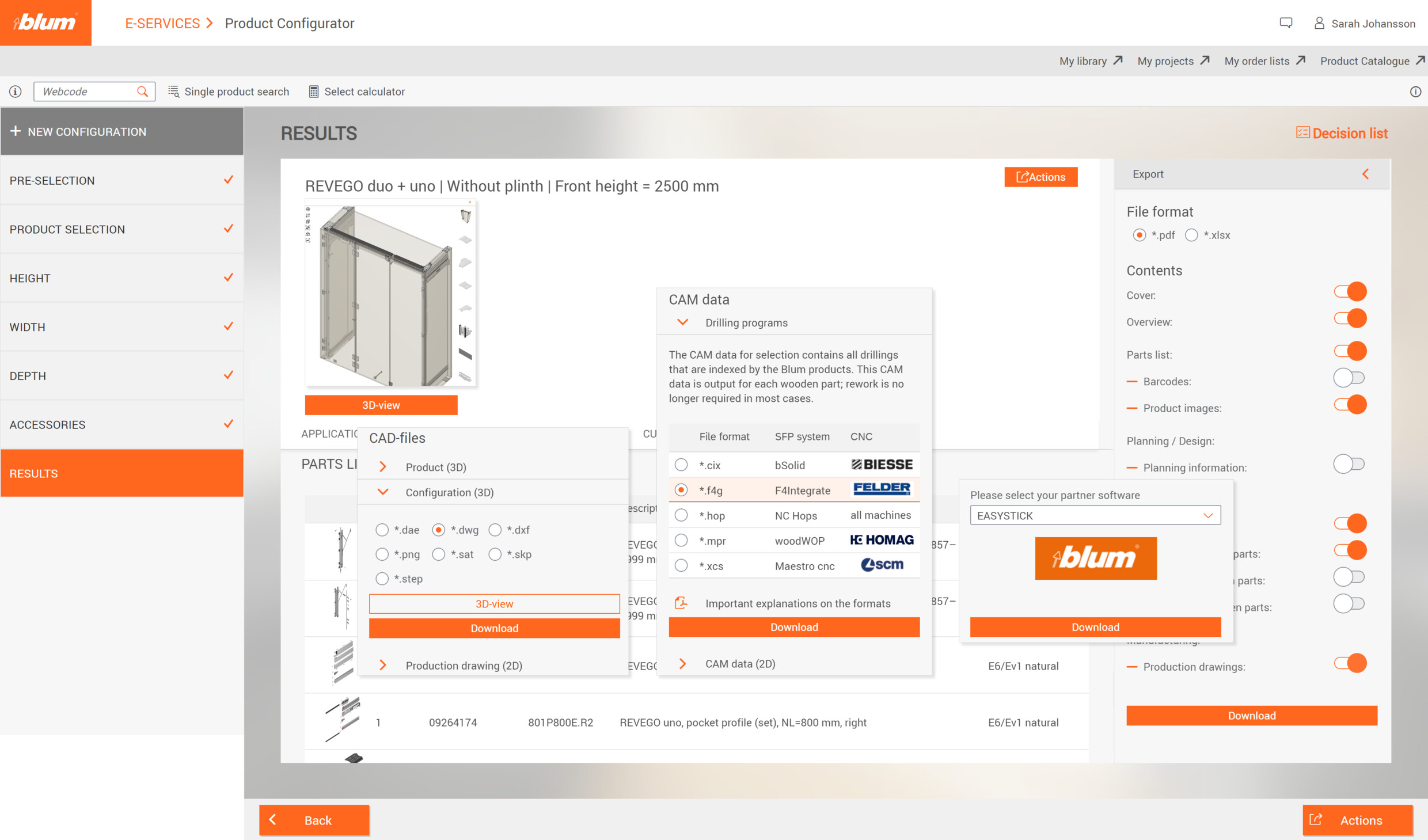 configuracion para hacer muebles de la marca Blum