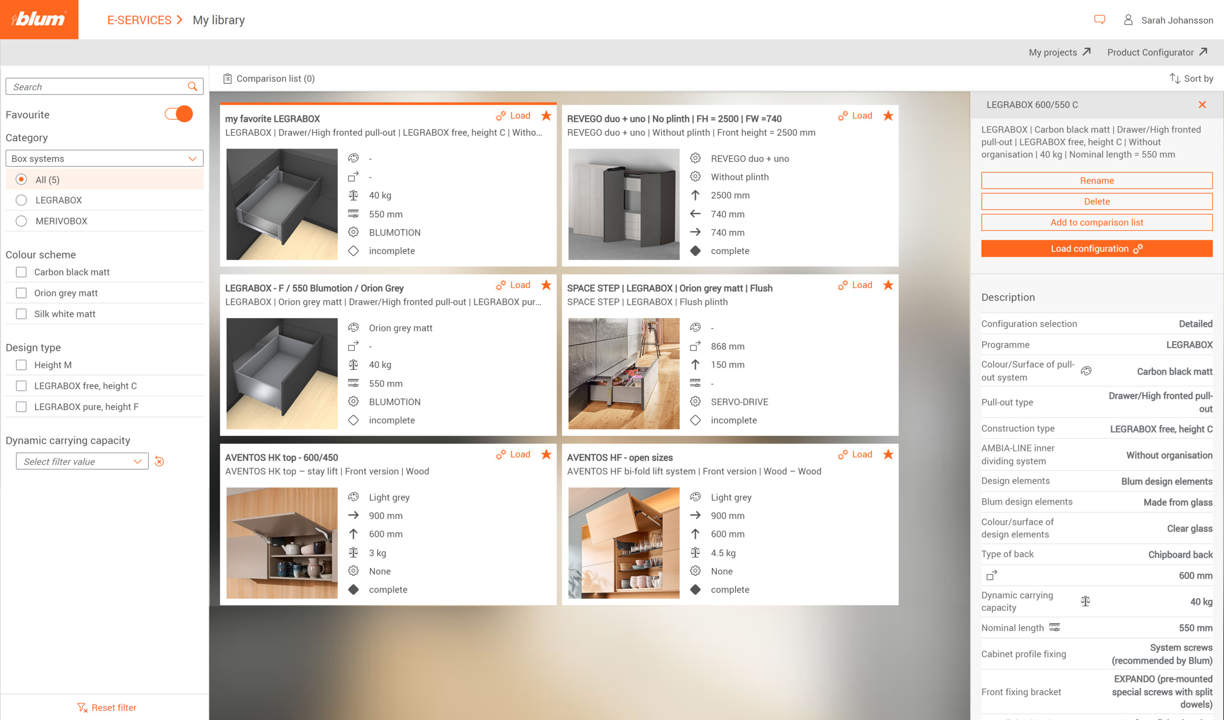 configuracion para hacer muebles de la marca Blum